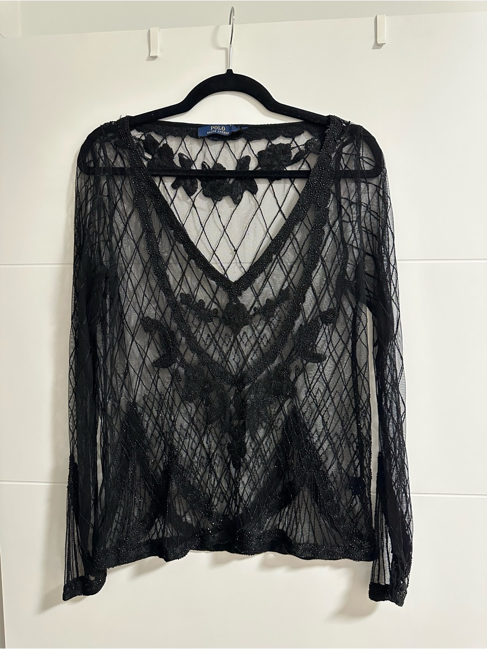Polo Ralph Lauren Lace Beaded Long Sleeve Top
